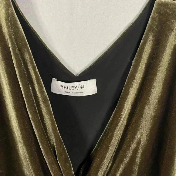 Bailey44 Army Green Velvet Asymmetrical Drape Pleated Peplum Mabel Top - Picture 4 of 6